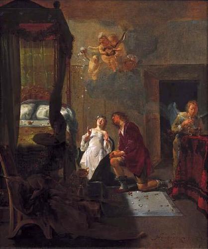 Nicolaes Knupfer Tobias and Sarah praying on their wedding night.